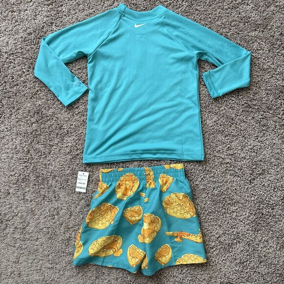 NWT Nike Boy's Hydroguard Waffle 2 Piece Swim Set Long-Sleeve Size 4 Green - Picture 5 of 7